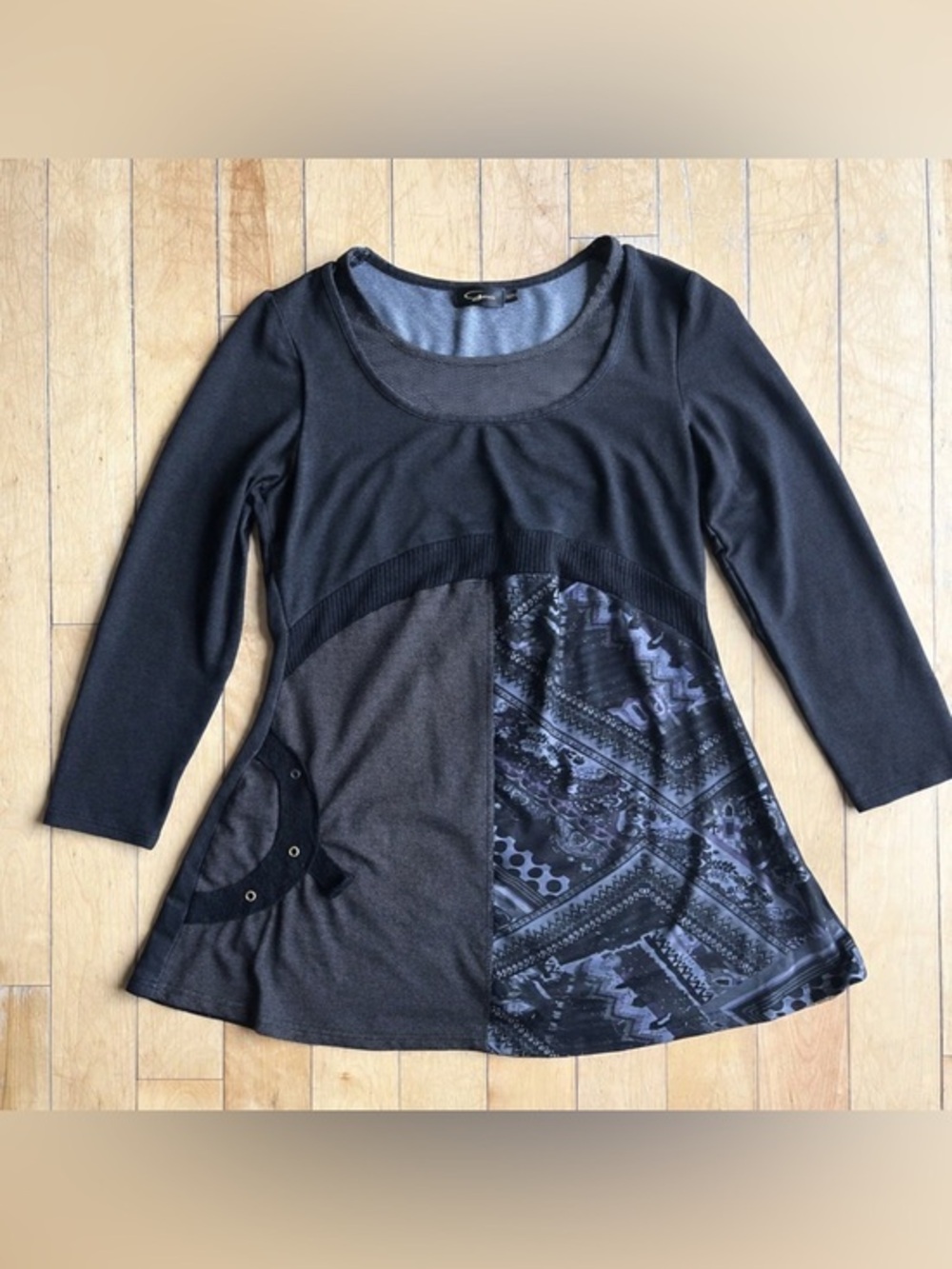 Goa by Giani Boho Chic Tunic Top Patchwork Scoop Neck Sleeves Top Size Medium